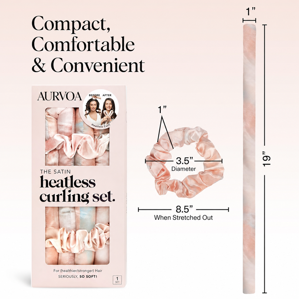 AURVOA Satin Heatless Curling Set - Compact, Comfortable & Convenient Dimensions