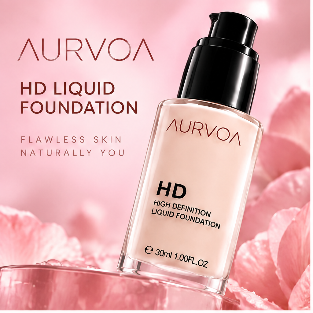 AURVOA HD Liquid Foundation - flawless skin naturally you with foundation swatch