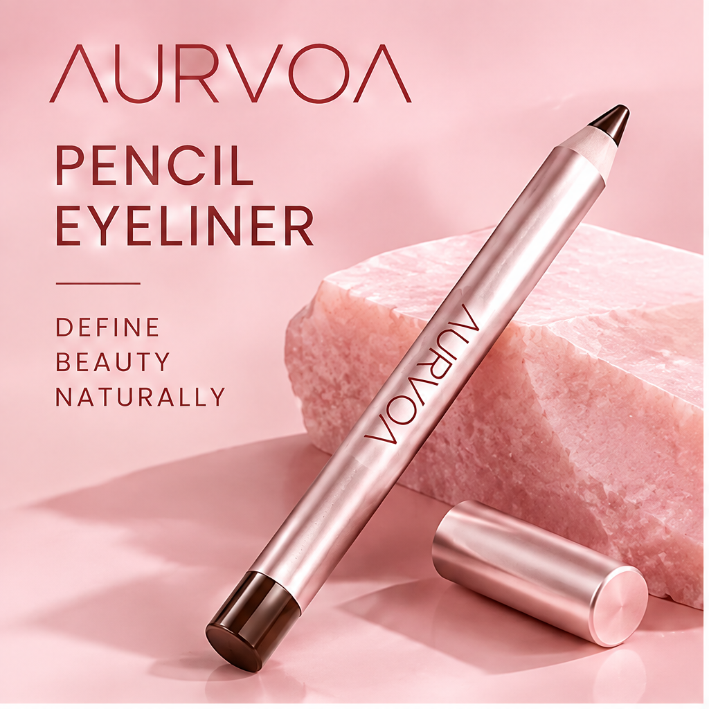 AURVOA Pencil Eyeliner - classic control natural look with brown swatch stroke