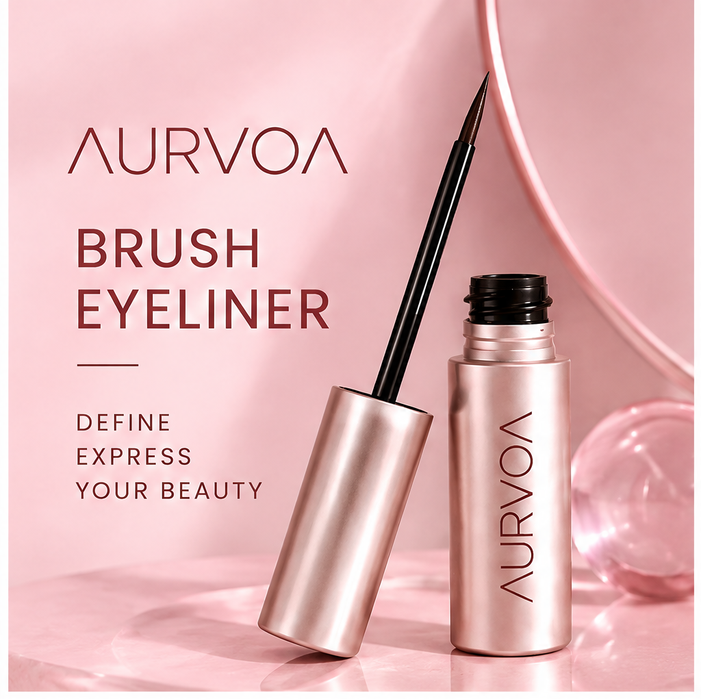 AURVOA Brush Eyeliner - define express your beauty smooth flow flawless lines rose gold bottle with cap open