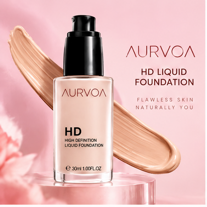 AURVOA HD Liquid Foundation - flawless skin naturally you 30ml pump bottle with roses