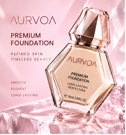 AURVOA Premium Foundation - refined skin timeless beauty smooth radiant long-lasting 30ml diamond bottle
