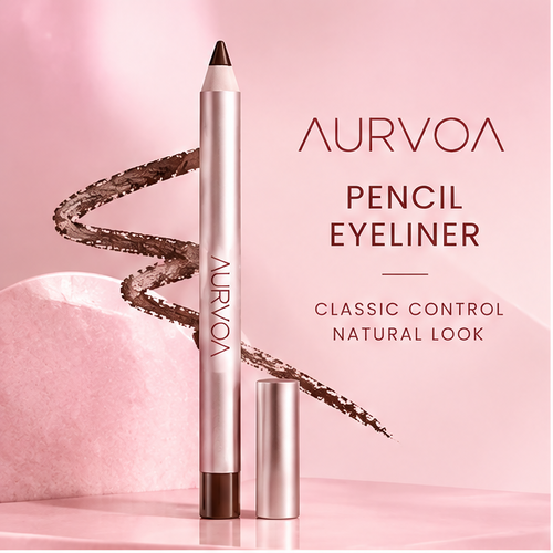 AURVOA Pencil Eyeliner - define beauty naturally rose gold pencil on pink stone