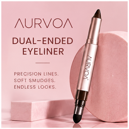AURVOA Dual-Ended Eyeliner - precision lines soft smudges endless looks rose gold dual-ended pen on pink stone