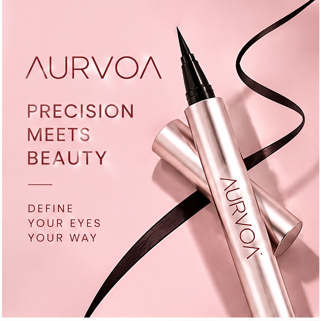 AURVOA Liquid Eyeliner - precision meets beauty define your eyes your way rose gold pen with black swatch