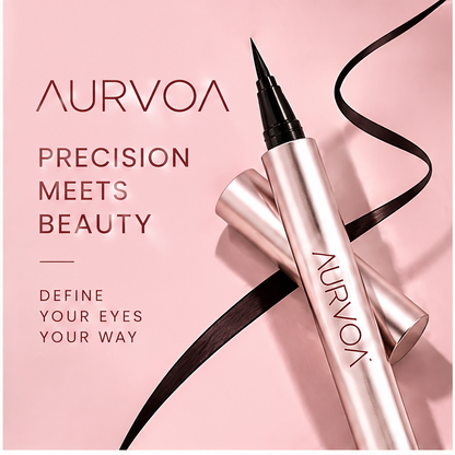AURVOA Liquid Eyeliner - precision meets beauty define your eyes your way rose gold pen with black swatch