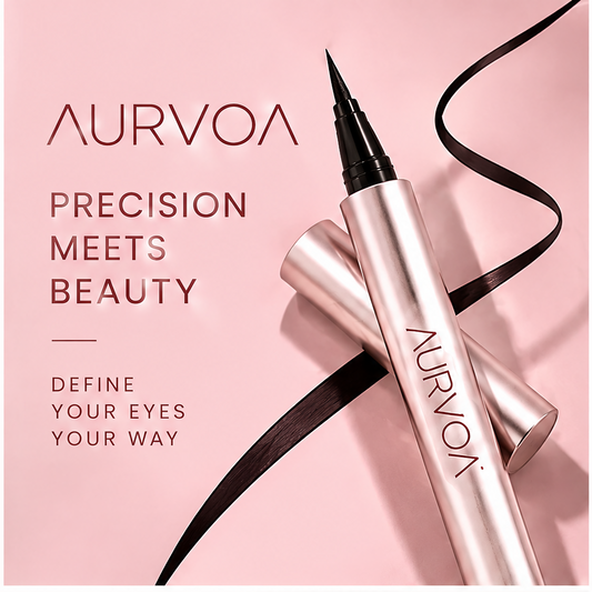AURVOA Liquid Eyeliner - precision meets beauty define your eyes your way rose gold pen with black swatch
