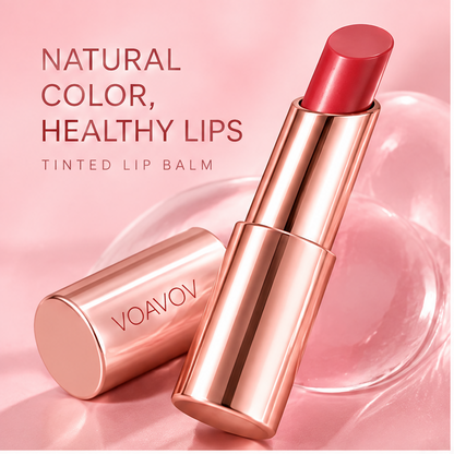 AURVOA Tinted Lip Balm - Rose Gold tube with berry red tint
