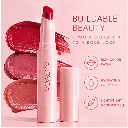 AURVOA Twist-Up Creamy Lipstick - buildable beauty rich color payoff hydrating lightweight swatches