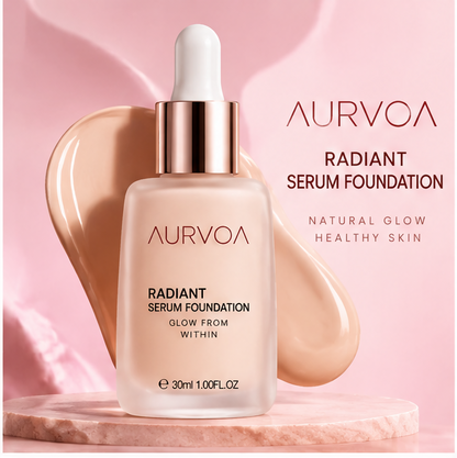 AURVOA Radiant Serum Foundation - natural glow healthy skin confident you model close-up