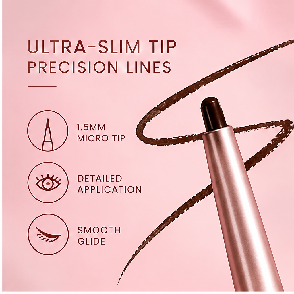 AURVOA Retractable Eyeliner - ultra-slim tip precision lines 1.5mm micro tip detailed application smooth glide brown swatch close-up