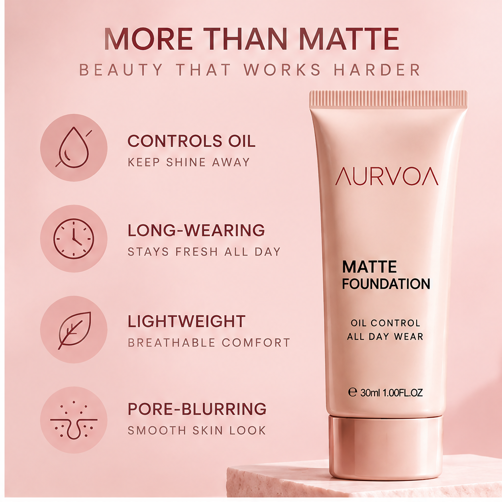 AURVOA Matte Foundation - more than matte controls oil long-wearing lightweight pore-blurring beauty that works harder