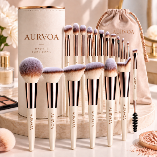AURVOA PerfectBlend Pro Brush Set - Full Collection with Luxury Storage Cylinder and Velvet Bag