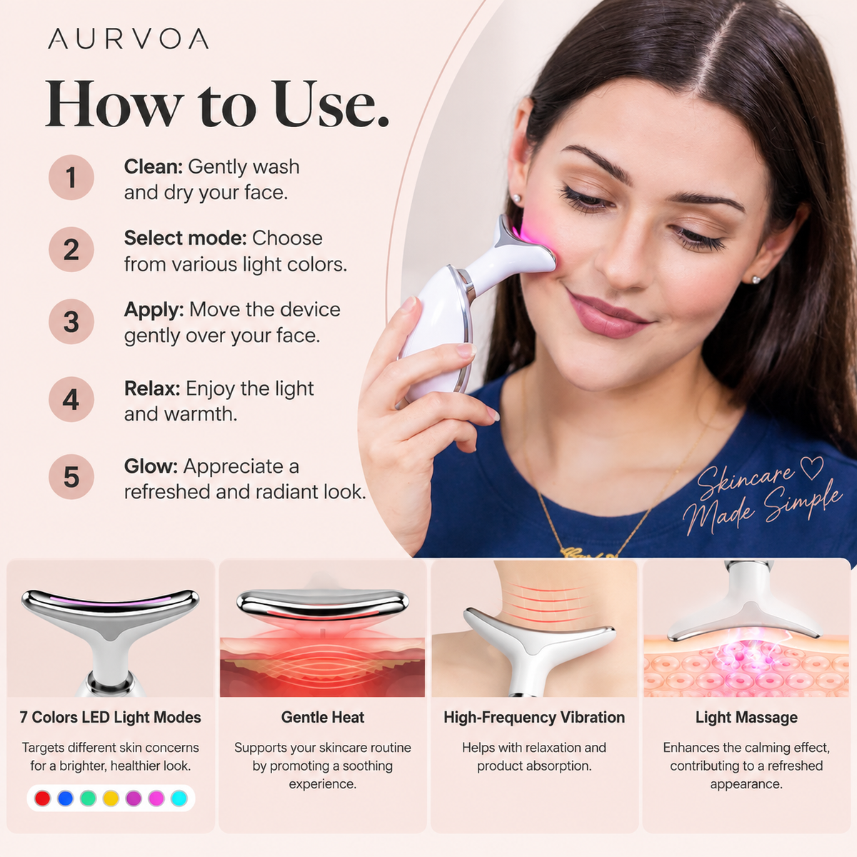 AURVOA® 7-Color LED Light Therapy Facial Beauty Device