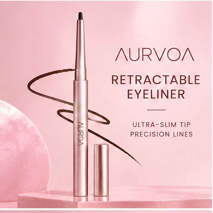 AURVOA Retractable Eyeliner - retractable eyeliner ultra-slim tip precision lines rose gold pen with brown swatch