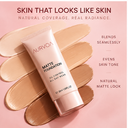 AURVOA Matte Foundation - skin that looks like skin blends seamlessly evens skin tone natural matte look multi-shade swatches
