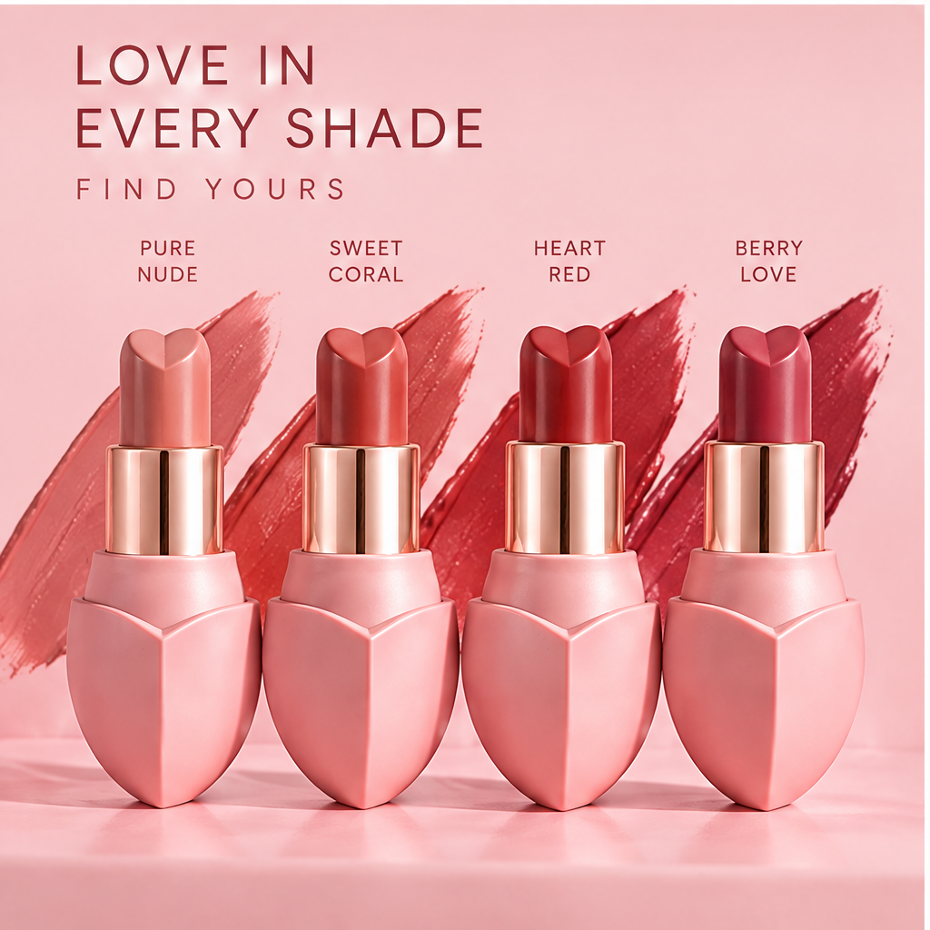 AURVOA Heart Lipstick - love in every shade pure nude sweet coral heart red berry love
