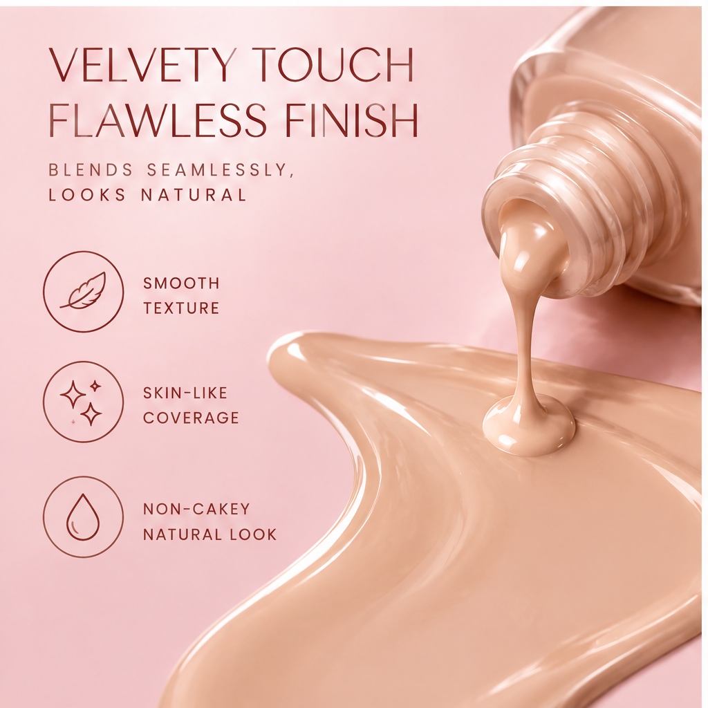 AURVOA Velvet Foundation - velvety touch flawless finish smooth texture skin-like coverage non-cakey natural look foundation swatch pour