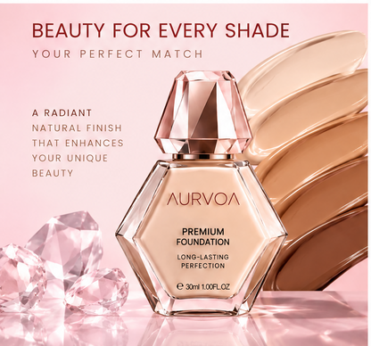 AURVOA Premium Foundation - beauty for every shade your perfect match radiant natural finish multi-shade swatches