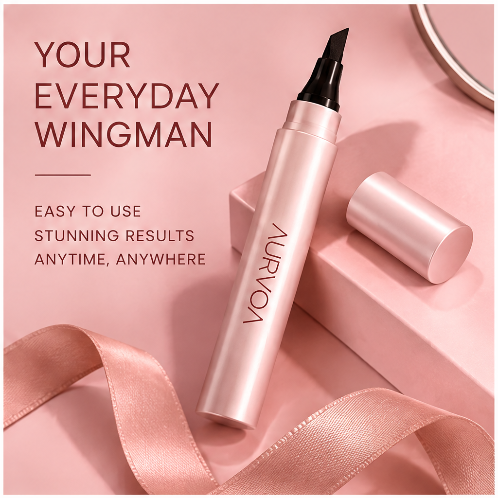 AURVOA Marker Eyeliner - your everyday wingman easy to use stunning results anytime anywhere rose gold pen with ribbon