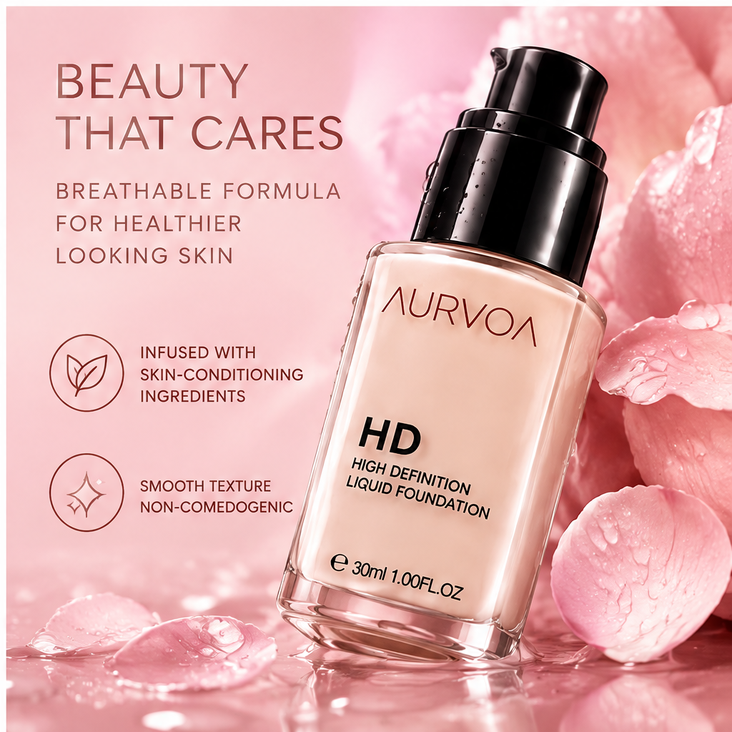AURVOA HD Liquid Foundation - beauty that cares breathable formula skin-conditioning non-comedogenic
