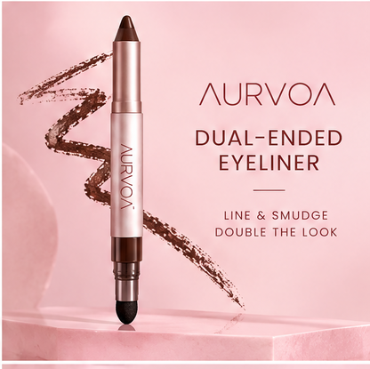 AURVOA Dual-Ended Eyeliner - line and smudge double the look dual-ended pen standing with brown swatches