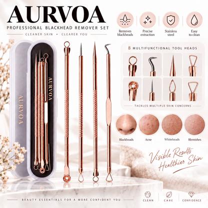 AURVOA ClearSkin Professional Blackhead Remover Set - 8 Multifunctional Tool Heads with Travel Case
