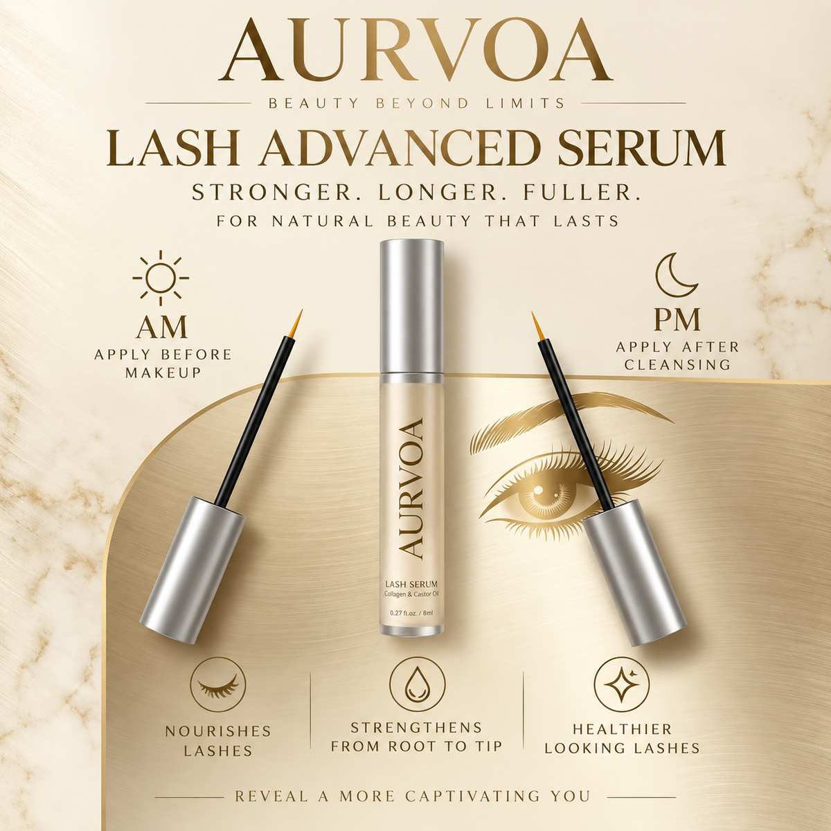 AURVOA Lash Advanced Serum - Stronger Longer Fuller Lashes with Collagen and Castor Oil