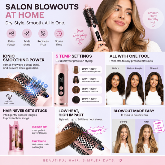 AURVOA Ionic Blowout Brush - 5 Temperature Settings with LED Display