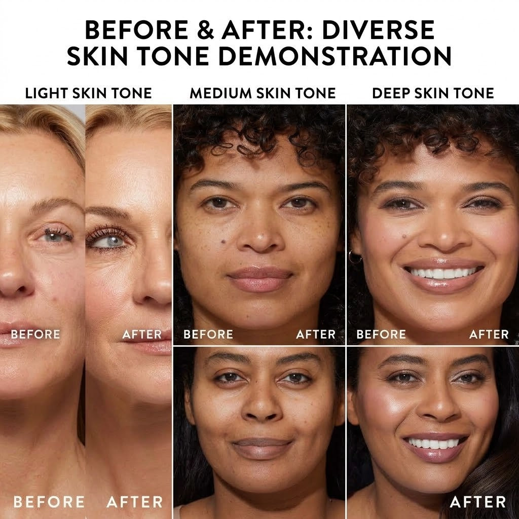 AURVOA Face Palette - Before and After Diverse Skin Tone Demonstration Light Medium Deep