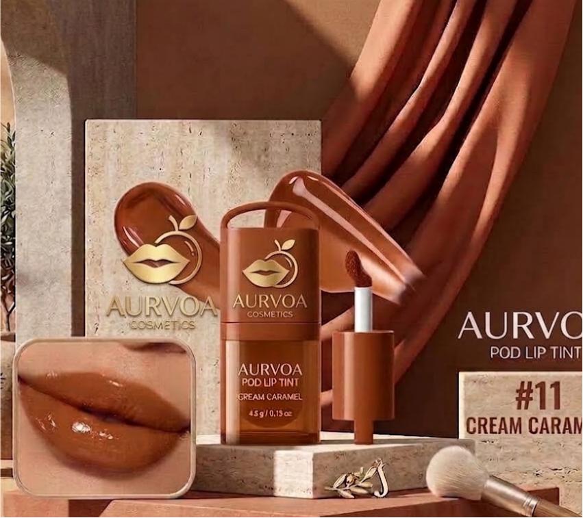 AURVOA Pod Lip Tint Cream Caramel Shade 11 - Long Lasting Hydrating Lip Color