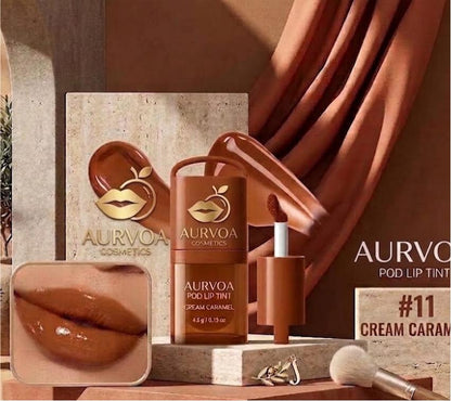 AURVOA Pod Lip Tint Cream Caramel Shade 11 - Long Lasting Hydrating Lip Color