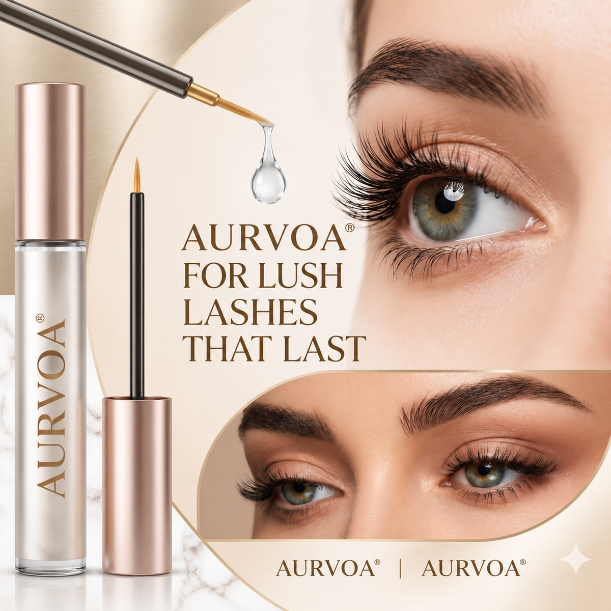 AURVOA Lash Serum - For Lush Lashes That Last, Before and After Results