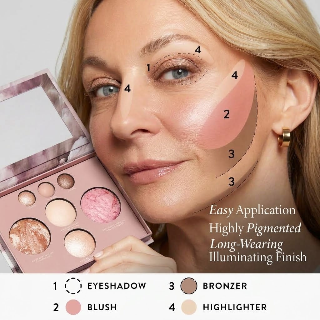 AURVOA Radiant Glow Palette - Easy Application Guide Eyeshadow Blush Bronzer Highlighter