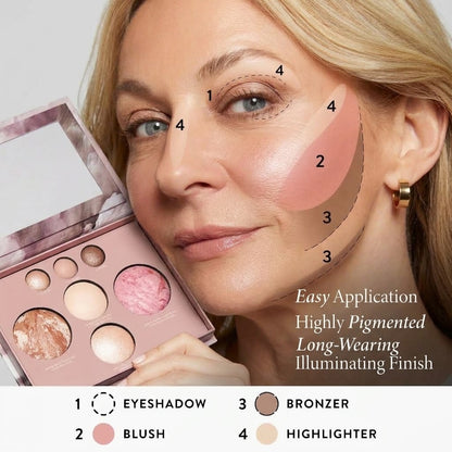 AURVOA Radiant Glow Palette - Easy Application Guide Eyeshadow Blush Bronzer Highlighter